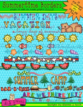 Preview of Summertime Borders Clip Art - 15 line borders for summer by DJ Inkers