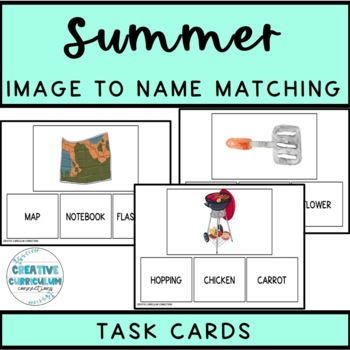 Preview of Summertime Identifying Items Picture To Word Matching Task Cards 3