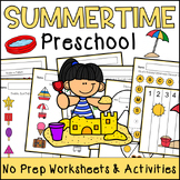Summertime No Prep Preschool Worksheets and Activities