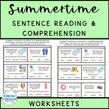 Summertime Sentence Reading & Comprehension WH Questions Worksheets