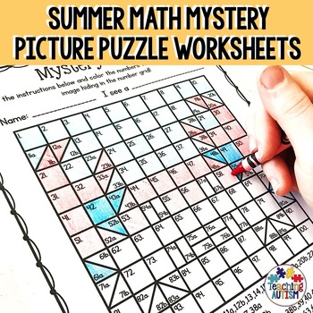 summer math mystery picture worksheets by teaching autism tpt