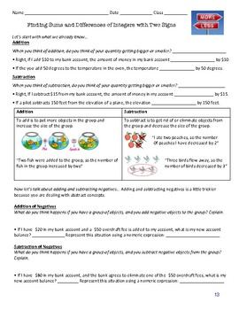 Preview of Sums and Differences of Rational Numbers 40 Page Resource