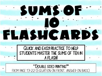 Preview of Sums of 10 Flash Cards