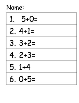 Preview of Sums of 5 Addition Number Sentences
