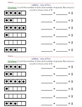 Sums of Five - Given 5 Frame by An Apple for the Teacher | TPT