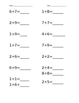 Preview of Sums of two one-digit numbers