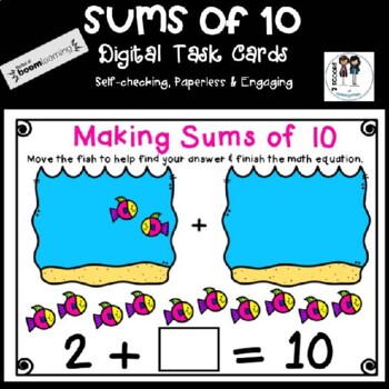 Preview of Sums to 10 BOOM digital task cards (Distance Learning)