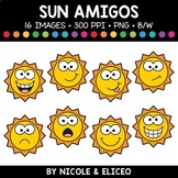 Summer Sun Faces Amigos Clipart + FREE Blacklines - Commer