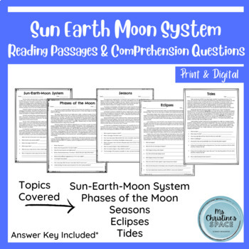 Preview of Sun Earth Moon System Reading Passages and Comprehension Questions