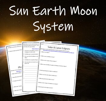 Preview of Sun Earth Moon System Web Quests (Lunar & Solar Eclipses and Phases of the Moon)