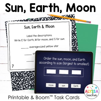 Preview of Sun, Earth, Moon Task Cards with Digital Boom Cards