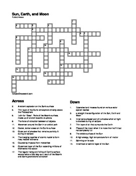 Sun, Earth, and Moon Crossword by PublicUniverse | TpT
