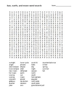 Preview of Sun, Earth, and Moon Word Search