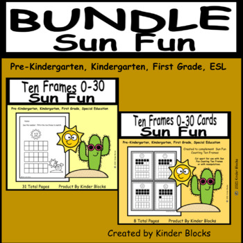 Preview of Sun Fun Ten Frame Cards and Worksheets Bundle