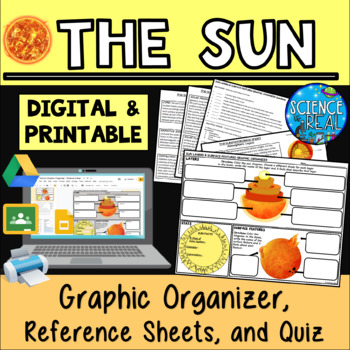 Preview of Sun Graphic Organizer with Reference Sheets and Quiz