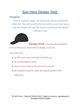 Preview of Sun Hats Design Task - Engineering - Science - Materials - Inquiry - IB PYP