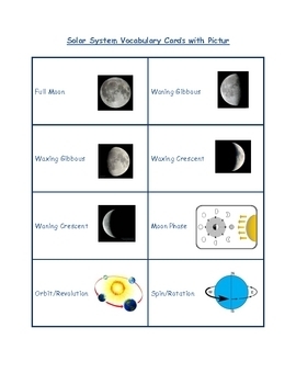 Sun, Moon, and Stars Vocabulary Packet | TpT