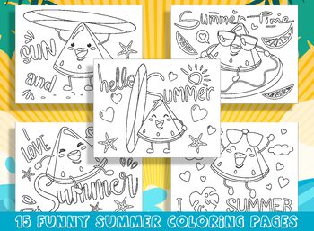 Sun, Sand, and Scribbles: 15 Funny and Cute Summer Coloring Pages, PDF File