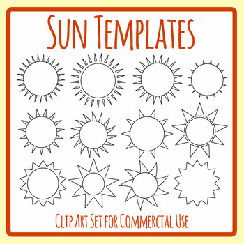 Sun Templates - Summer Blank Outlines Sunny Clip Art / Clipart | TPT