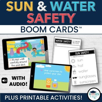 Preview of Sun & Water Lesson - Summer Safety BOOM CARDS Task Cards + Printable Activities