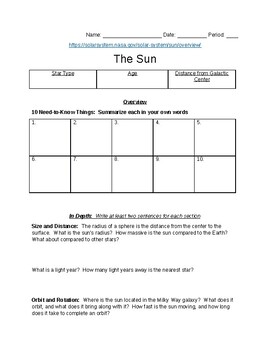 Preview of Sun Webquest/Star Scavenger Hunt for Online/Remote/Distance Learning