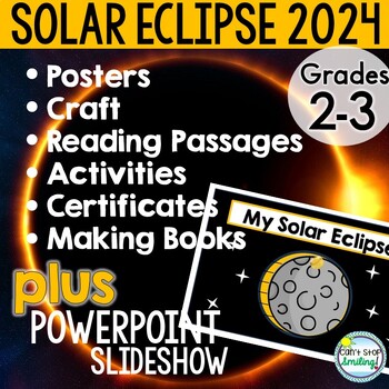 Preview of Solar Eclipse 2024 2nd 3rd Grade Activities & Craft & PowerPoint Slideshow