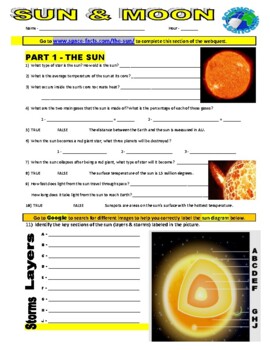 Preview of Sun and Moon Webquest  (Internet / Space / Astronomy / Distance Learning)