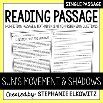 Preview of Sun's Movement and Shadows Reading Passage | Printable & Digital