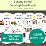 Sunday School Coloring Wheel Bundle, 32 Printable Sunday S