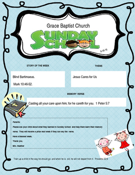 Preview of Sunday School Take Home Letter