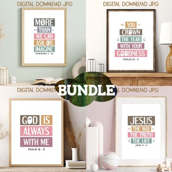 Preview of Sunday school Bible scripture verse posters bundle Vol. 97. Boho design
