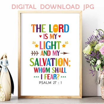 Preview of Sunday school poster. Bible verse Psalm 27:1. The LORD is my light and salvation