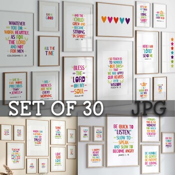 Preview of Sunday school posters bundle, set of 30. Bible memory verses for bulletin board