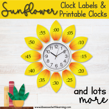 Preview of Sunflower Bulletin Board Décor | Sunflower Clock Labels | Classroom Decoration