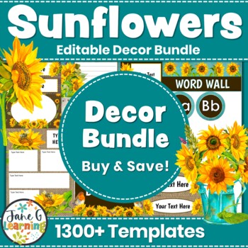Preview of Sunflower Classroom Decor | Editable Sunflower Decor Bundle | Farmhouse Decor
