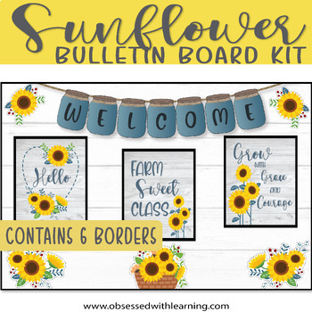Preview of Sunflower Bulletin Board Set, Farmhouse Classroom Décor, Bulletin Board Border