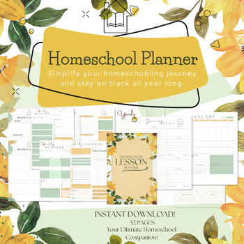 Preview of Sunflower Homeschool Planner | Sunflower Teacher Planner | Sunflower Printable