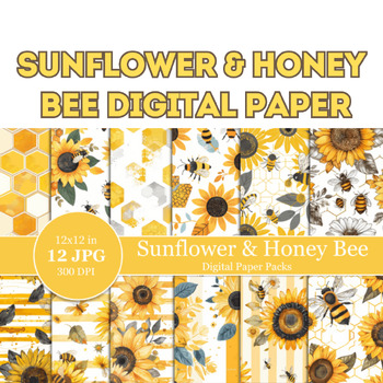 Preview of Sunflower & Honey Bee Digital Paper