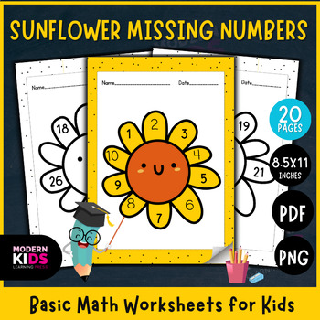 Preview of Sunflower Missing Numbers -  Basic Math Worksheets for Kids