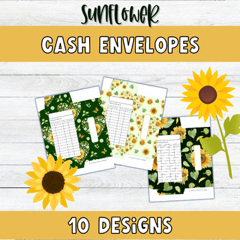 Preview of Sunflower Themed Cash Envelopes Set 1 - 10 Cash Envelopes