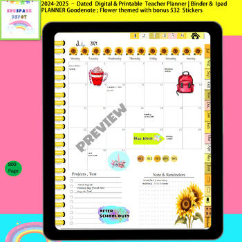 Preview of Sunflower Themed | Editable Teacher Planner 2024 - 2025 Binder Covers & Spines