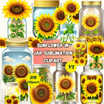 Preview of Sunflower in Jar Sublimation Clipart V1