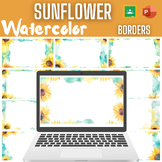 Sunflower themed Watercolor Borders for Google Slide and P