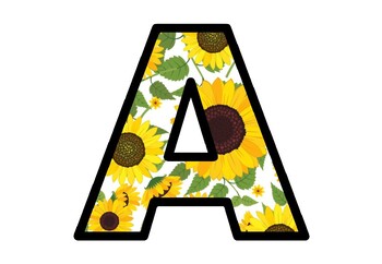 Preview of Sunflowers Bulletin Board Letters, Flowers Classroom Décor, Alphabet & Numbers