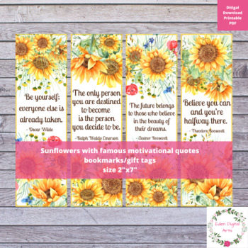Preview of Sunflowers Motivational Quotes Bookmarks Achievement Inspiration Gift Tags