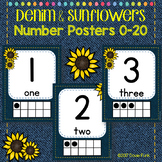 Sunflowers and Denim Number Posters 0-20 Classroom Decor