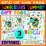 Sunglasses End of Year Gift Tags Dinosaur, Editable Summer