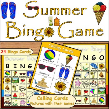 Preview of Sunny Day Summer Bingo Game with Calling Cards/ Fun and Educational Activity