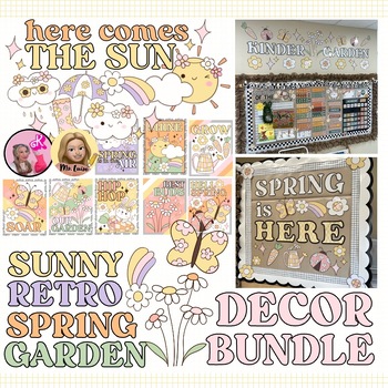 Preview of Sunny Retro Spring Garden Classroom Decor Bundle