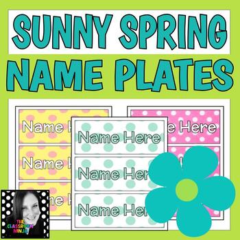 Preview of Sunny Spring Editable Student Name Plates in Bright Spring Colors and Prints